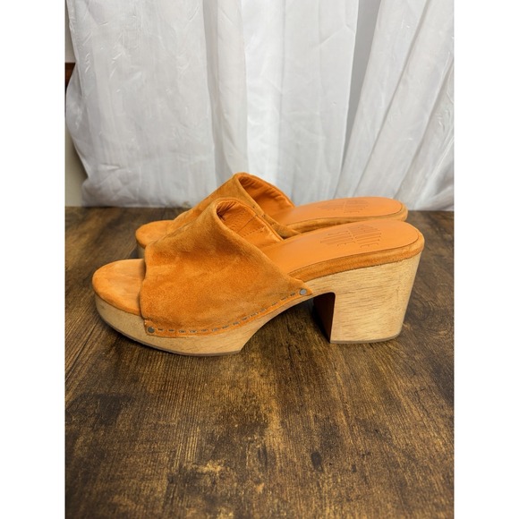 Charlotte Stone Kayla Orange Suede Wood Platform Clogs Women's 8 Sandals - Picture 8 of 16